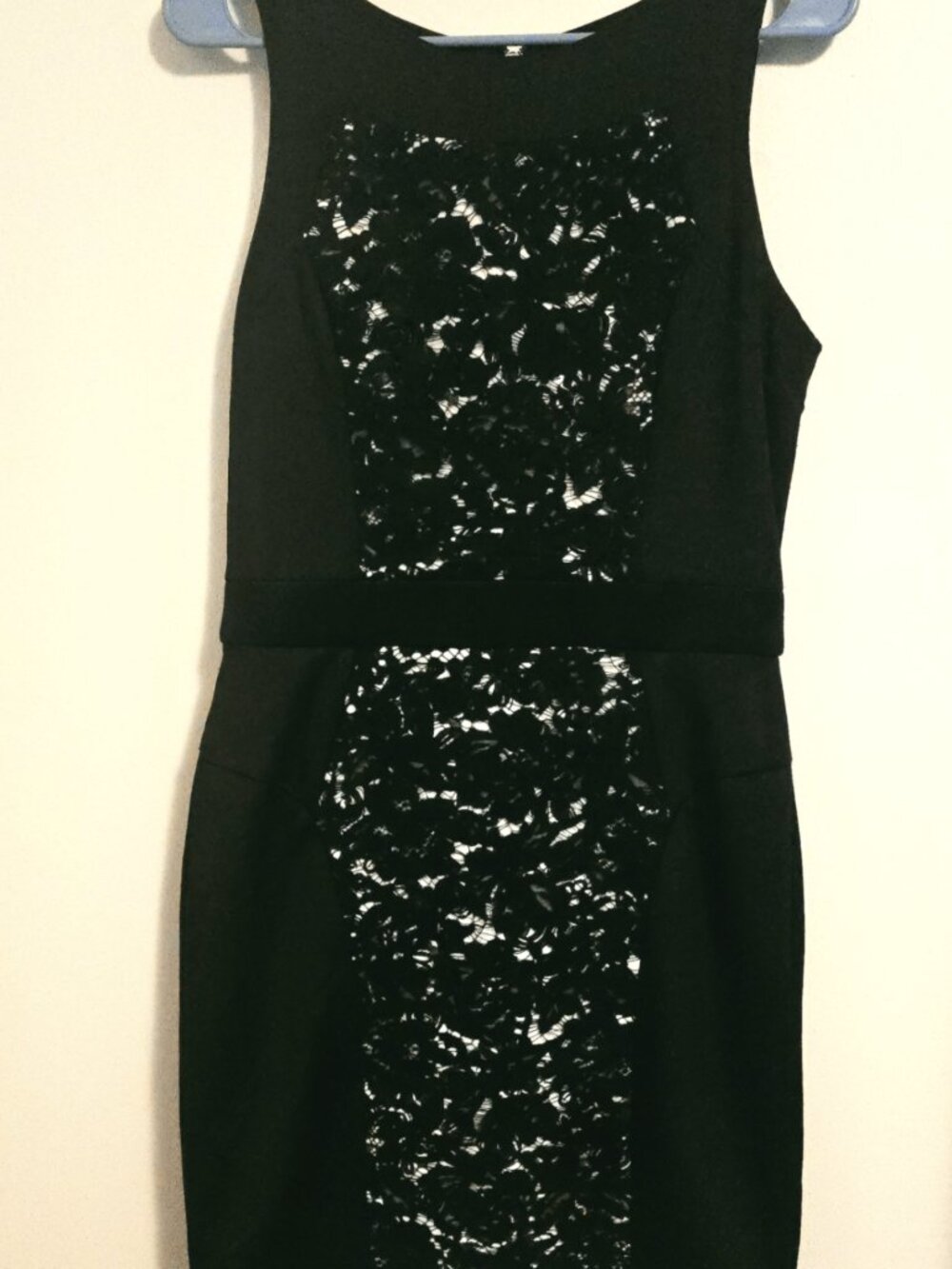 Betsey Johnson Black Sleeveless Bodycon Dress with Lace Detail